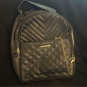 JustFab Black Quilted Backpack with Gold Chain